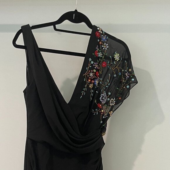 Mac Duggal Faux Wrap Multi Colored Beaded Floral Gown - Picture 7 of 14